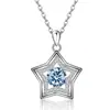 Colar Cruzado Europeu e Americano de Prata S925 Moda Amazon Estrela de Cinco Pontas para Mulheres com Corrente para Clavícula Cravejada com Diamantes de Doze Pedras de Nascimento