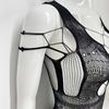 Lencería Sexy Sin Mangas Estilo Europeo y Americano con Patrón de Diamantes, Cortes Cruzados Delanteros y Traseros, Entrepierna Abierta, Medias de Ligero, Body Calado de Red