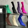 Botines nuevos de 2026, finos, de satén, con punta fina, tacón de aguja medio, calcetines elásticos para botas de tacón alto, adelgazantes