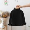 Suéter Infantil de Lã Peça Única para Outono e Inverno com Bordas Babadas, Camada Interna Forrada com Lã, Camiseta Básica de Tricô Infantil com Gola Semi-Alta, Espessa e Quente