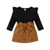 Ropa para Niños Baoxin Día de San Valentín Ropa de Comercio Exterior Europea y Americana Otoño e Invierno Algodón Puro Tops de Manga Volante Falda de Pana con Amor Traje para Niñas