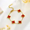 Moda Japonesa y Coreana Acero de Titanio Trébol de Cuatro Hojas Pulsera de Cinco Flores Trébol Acrílico para Mujer Pulsera de Oro de 18K Pulsera
