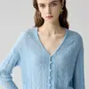 Cardigan Holgado de Hilo Herbalife - Seda de Morera y Cachemira - Cuello en V para Mujer - Tejido Calado Informal - Prenda Exterior Superior