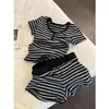 Conjunto de Pijama de Manga Corta y Shorts Rayados en Blanco y Negro Estilo Coreano para Mujer 2026 Nuevas Llegadas de Verano Conjunto de Ropa para el Hogar Se Puede Usar al Aire Libre