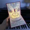 Tarjeta de felicitación de cumpleaños tridimensional creativa DIY de alto nivel tallado en papel hecho a mano regalo bendición música fuegos artificiales luminosos tarjeta