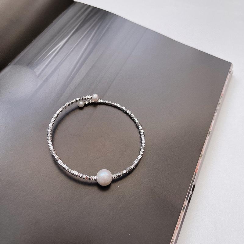 不规则碎银子手镯小众设计时尚百搭天然淡水珍珠手链闺蜜手环新款