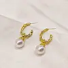 Brincos de argola geométricos ovais de pérola exagerados de alta qualidade, argolas de orelha de moda de luxo leve, brincos de personalidade francesa para mulheres