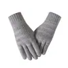 Guantes de cuadros de color sólido transfronterizos para hombres y mujeres, cálidos de invierno, forrados de felpa, tejido grueso tipo lana, pantalla táctil, guantes de alta gama