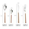 Cubiertos Occidentales de Acero Inoxidable 430 con Mango de Imitación de Madera Cuchillo Tenedor Cuchara Cuchillo para Bistec Tenedor para Cena Cuchara para Cena Cucharita Juego de Viaje para Negocios