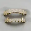 Joias Grillz Dentárias de Hip-Hop Europeias e Americanas, Aparelhos Dentários de Hip-Hop com Diamantes Inteiros, Acessórios de Dentes de Ouro Vampiro Banhados a Ouro Real