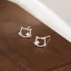 Pendientes de Gato Lindos de Plata Pura S999 para Mujer, Pendientes Elegantes y Simples de Gato Calado con Pasador de Plata, Regalo para Novia