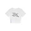 Camiseta de Manga Corta con Cuello Redondo y Hombro Recto para Mujer, Nuevo Estilo de Verano, Estampado de Gato de Dibujos Animados, Adelgazante, Top Corto para Chica Popular