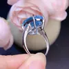 Novo Anel Aberto Oval Simples Elegante com Topázio Suíço Azul para Mulheres Anel Vivo Pedra Principal 13X18Mm