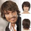 Peluca transfronteriza para hombres europeos y americanos, cubierta para la cabeza corta, peluca de cabello corto rizado sesgado dorado, cubierta para la cabeza de fibra química de seda de alta temperatura