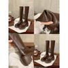 25 Botas de Caballero Nuevas de Otoño e Invierno con Suela Gruesa y Tacón Grueso, de Altura Media-Alta para Mujer, Botas Forradas de Lana que Superan la Rodilla, Botas Estrechas para Motocicleta