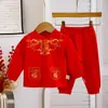 Roupa Vermelha para Celebração da Lua Cheia do Bebê Recém-nascido Bebê Cem Dias Produto de Algodão Verão Outono Novo Estilo Conjunto de Gola Alta para Bebê