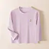 Camiseta de manga larga de algodón puro Youzhuang para niños, otoño e invierno, 280g, camiseta interior cálida de color caramelo para niños y niñas, ropa de otoño para bebés