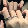 Anillo de moda europeo y americano con piedra lunar para mujer, anillo geométrico ondulado ajustable y abierto que combina con todo, anillo para pareja, dedo índice.