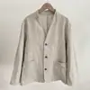 Traje Simple de Color Bloqueado con Botones de Fibra de Cáñamo Seleccionada, sin Hombros, sin Cuello, Chaqueta Casual para Hombre para Primavera y Otoño 5637