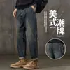 Calça jeans retrô para homens, nova tendência 2026 perna reta corte solto workwear casual americano calça comprida