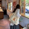 Bolsa de Ombro Grande Capacidade Laranja Estampada Artística Estilo Fresco Bolsa de Lona Portátil para Compras Vaca Fofa Redutora de Idade Doce