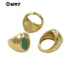 Wt-R575 Anel Ajustável Exquisito Vintage de Pedra de Jade Verde & Latão Banhado a Ouro 18K Joia Clássica Neutra