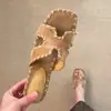 Sandalias Romanas Chuyuji tejidas retro elegantes estilo resort con tacón grueso para mujer, chanclas abiertas de una tira para uso en exteriores