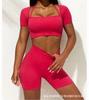 Terno de ioga sem costura transfronteiriço Top de fitness feminino pequeno sexy pendurado pescoço esportes top cintura alta quadril calças de ioga