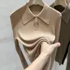 Elegante Tejido de Manga Larga para Mujer, Top con Solapa, Nuevo Estilo Otoño Temprano 2026, Camisa Base Chic con Corte, Camisa Polo, Suéter