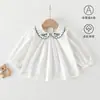 Camiseta de Manga Larga para Niña, Primavera y Verano, Clase A, Algodón Puro, Estilo Delgado, Bordado Nuevo Estilo Chino, Top para Niños, Capa Base