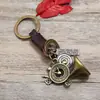 Nuevo Colgante de Coche Tejido a Mano Llavero Retro de Cuero Genuino Llavero de Cuerno de Vaca Anillo de Llavero de Metal