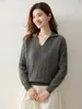 Suéter de Punto Cableado con Solapa Otoño Nuevo Estilo Cachemir para Mujer Sencillo Retro Holgado Suave Jersey de Punto Superior