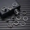 Conjunto de Anillos de Piedra Lunar de Diseño Minimalista Más Vendido Transfronterizo, Anillo Cuadrado de Diamante Negro, Joyería de Turquesa Apilable Estilo Europeo y Americano