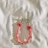 Pulseira Plissada Listrada com Laços Duplos Estilo Ins para Celular com Corrente e Pingente para Mulheres