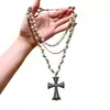 Collar de Cruz de Perlas Cadena Larga para Suéter de Mujer Cadena para Sudadera Otoño e Invierno Nicho de Gama Alta Accesorios Góticos Yabi