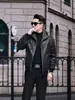 Nova jaqueta biker reversível com gola alta e forro de fleece, jaqueta masculina de pele e lã