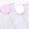 Espejo Pequeño de Flor Rosa Retro Estilo Europeo con Cuentas DIY, Espejo de Maquillaje de Belleza, Espejo de Mango, Espejo Portátil para Retoques de Maquillaje