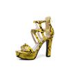 Sandálias de Salto Alto Impermeáveis com Plataforma Estilo Europeu e Americano de Cano Alto Tamanho Grande 34-50 Sapatos Femininos Padrão de Cobra Sandálias Romanas Exportação 3032