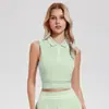Regata Esportiva Sem Mangas para Yoga Feminino Verão Cor Color Block Camisa Polo Manga Curta Top Treino ao Ar Livre Respirável Roupa de Tênis