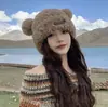 Touca Chapéu de Inverno Grossa de Pelúcia Quente Ursinho Fofo, Chapéu de Tricô para Outono e Inverno com Circunferência da Cabeça Grande