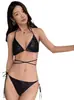 Traje de Baño Nuevo Ins 2024 Bikini Dividido para Mujer Conjunto de Dos Piezas Estilo Hada Sexy Color Sólido con Cordones Traje de Baño para Mujer