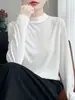 Suéter de punto simple y versátil de cuello medio alto y manga larga, agradable para la piel, para mujer, cálido top de punto para otoño e invierno A14007