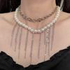 Exquisita Cadena de Clavícula de Doble Capa con Borla de Perlas de Estilo Frío Moda Lujo Ligero Nivel Alto Sexy Chica Picante Nicho Collar