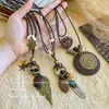 Novo Colar Longo de Pena Estilo Zen Chinês para Mulheres Estilo Étnico Retrô Corrente Decorativa para Suéter Acessórios de Pingente Boêmio