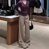 Calça Wide Leg Cáqui para Mulheres, Novo Estilo Verão 2026, Estilo Old Money, Cintura Alta, Emagrecimento, Calça de Alfaiataria Casual Solta