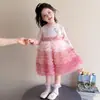 Conjunto de dos piezas de vestido de pastel de sirena de otoño estilo coreano para niñas, nuevo estilo 2026, elegante conjunto de vestido de princesa, ropa de moda infantil
