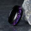 Novo Anel Elegante Preto 2024 com Detalhes Florais Roxos e Acentos de Gelo Azul, Padrão Floral Preto Azul-Roxo de 8mm