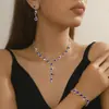 Conjunto de Joias Colar Brincos Pulseira Simples de Zircônia e Strass Europeu e Americano Moda Acessórios para Vestido de Noiva