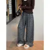 Pantalones Casuales de Raya Blanca y Negra para Mujer, Pantalones Largos Rectos de Otoño, Estilo Perezoso, Cintura Elástica, Pierna Ancha Holgada, Pantalones para Caminar