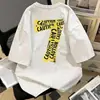 Camiseta de Algodão Puro Pesado Manga Curta Estilo Jovem Hong Kong Caimento Solto Fresca para o Verão Tendência Ins Versátil Casual Estilo High Street Americano